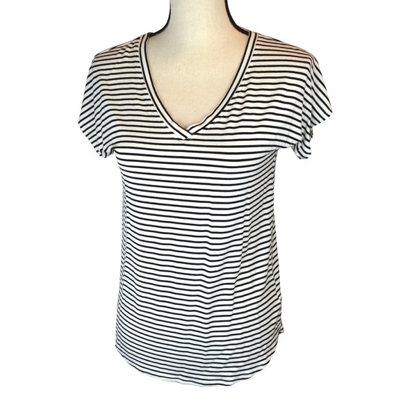 Jones New York SOFT Modal V-Neck Striped T-Shirt, Medium - Picture 1 of 7